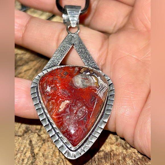 Deep Redish Brown Crazy Lace Agate Pendant 2 1/2” - Picture 11 of 16